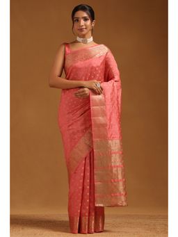 Soch - Women Peach Art Silk Floral Woven Saree with Unstitched Blouse