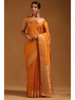 Soch - Women Mustard Art Silk Floral Woven Saree with Unstitched Blouse