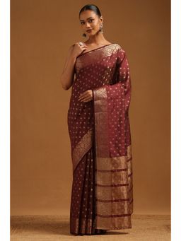 Soch - Women Maroon Art Silk Floral Woven Saree with Unstitched Blouse