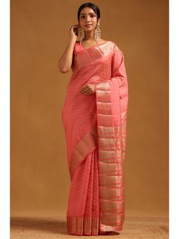 Soch - Women Peach Art Silk Zari Woven Saree with Unstitched Blouse
