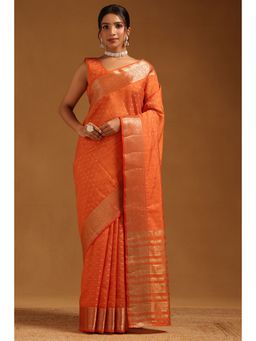 Soch - Women Orange Art Silk Zari Woven Saree with Unstitched Blouse