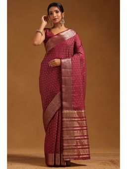 Soch - Women Maroon Art Silk Zari Woven Saree with Unstitched Blouse