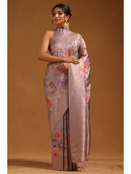 Soch - Women Lavender Dola Silk Floral Zari Woven Saree with Unstitched Blouse