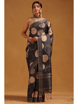 Soch - Women Charcoal Tussar Printed Saree with Unstitched Blouse