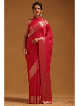 Soch - Women Fuchsia Pink Georgette Zari Woven Design Saree with Unstitched Blouse