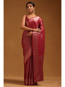 Soch - Women Maroon Georgette Ethnic Motifs Zari Woven Saree with Unstitched Blouse