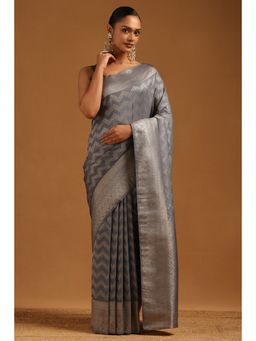 Soch - Women Grey Georgette Zari Woven Saree with Unstitched Blouse