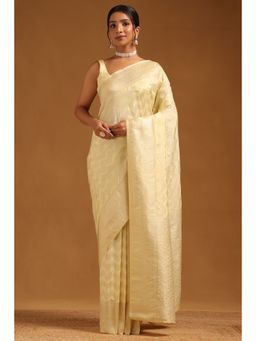 Soch - Women Light Yellow Georgette Zari Woven Saree with Unstitched Blouse
