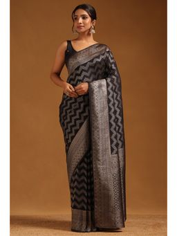 Soch - Women Black Georgette Zari Woven Saree with Unstitched Blouse