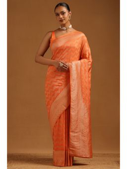 Soch - Women Orange Georgette Zari Woven Saree with Unstitched Blouse