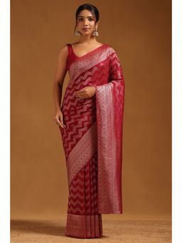 Soch - Women Maroon Georgette Zari Woven Saree with Unstitched Blouse