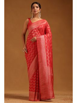 Soch - Women Red Georgette Zari Woven Saree with Unstitched Blouse