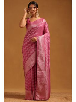 Soch - Women Lavender Georgette Zari Woven Saree with Unstitched Blouse