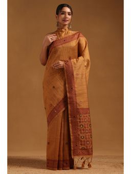 Soch - Women Brown Chanderi Woven Design Saree with Unstitched Blouse