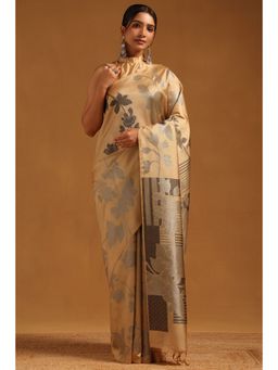 Soch - Women Gold Tussar Floral Woven Saree with Unstitched Blouse