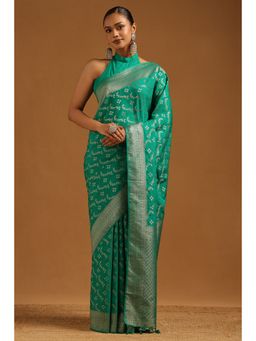 Soch - Women Rama Green Viscose Silk Zari Woven Saree with Unstitched Blouse