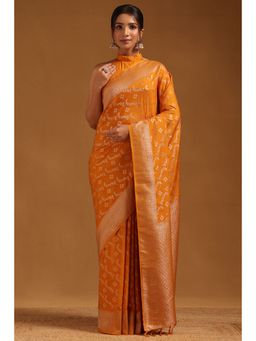 Soch - Women Mustard Viscose Silk Zari Woven Saree with Unstitched Blouse
