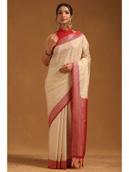 Soch - Women Off White Viscose Silk Zari Woven Saree with Unstitched Blouse