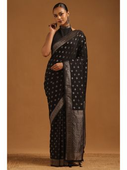 Soch - Women Black Viscose Silk Zari Woven Saree with Unstitched Blouse
