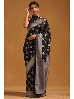 Soch - Women Black Viscose Silk Floral Zari Woven Saree with Unstitched Blouse