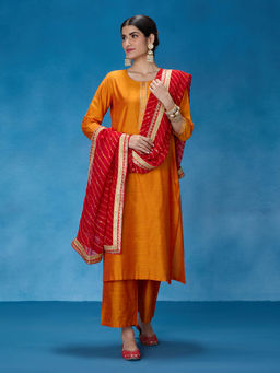Likha - Rust Orange Art Silk Kurta Pant & Dupatta LIKSKD279 (Set of 3)