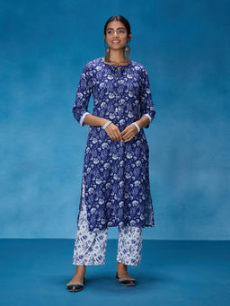Likha - Blue Rayon Floral Printed Co-ord Set LIKSKD280 (Set of 2)