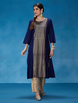Likha - Navy Blue Rayon Printed Kurta LIKKUR202