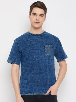 Club York - Men Indigo Blue Solid Round Neck T-Shirt
