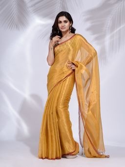 CHARUKRITI - Yellow Tissue Handwoven Soft Saree with Unstitched Blouse