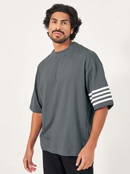 Styli - Men Striped Sleeve Boxy Fit Compact Jersey T-Shirt