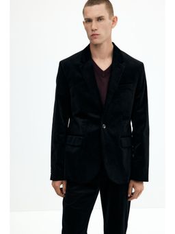 H&M - Men Black Regular Fit Single-Breasted Velvet Jacket
