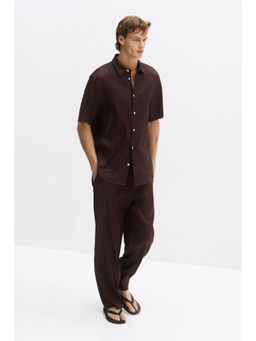 H&M - Men Brown Easy Care Regular Fit Linen-Blend Shirt