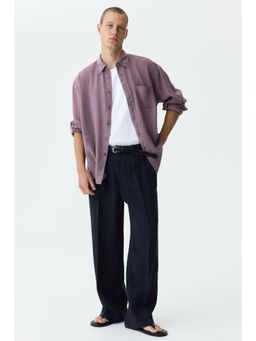 H&M - Men Black Loose Fit Wide Linen Trousers