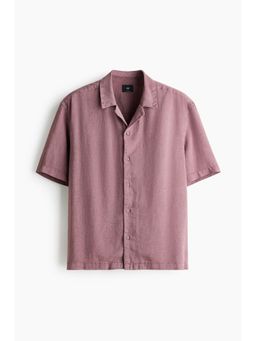 H&M - Men Red Relaxed Fit Linen-Blend Resort Shirt