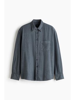 H&M - Men Grey Relaxed Fit Linen-Blend Shirt