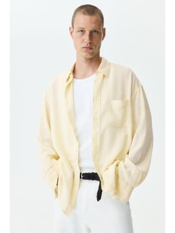 H&M - Men Yellow Relaxed Fit Linen-Blend Shirt