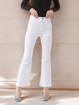 Miss Chase - White Solid Bootcut Fit Jeans