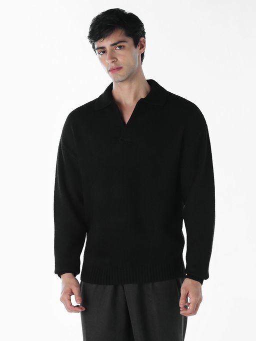Jack & Jones Men Oversized Black Solid Sweater