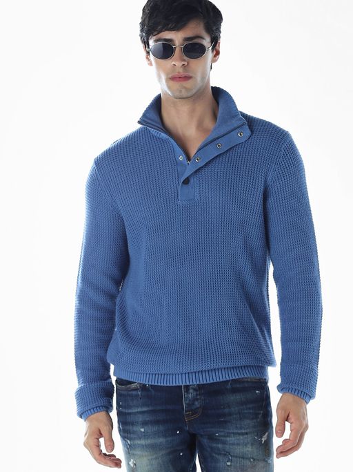 Jack & Jones Men Blue Textured Sweater