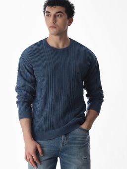 Jack & Jones - Men Oversized Blue Textured Sweater