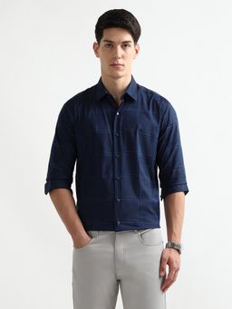 Arrow Newyork - Men Navy Blue Checks Slim Fit Shirt