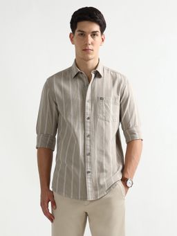 Arrow Sports - Men Beige Striped Slim Fit Shirt