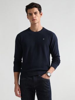 Arrow Sports - Men Navy Blue Textured Sweater