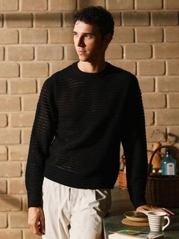 Campus Sutra - Men Black Self Design Sweater