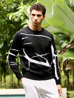 Campus Sutra - Men Black Abstract Sweater