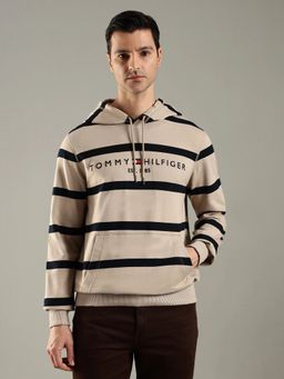 Tommy Hilfiger - Men Beige Striped Hoodie