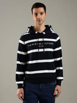 Tommy Hilfiger - Men Navy Blue Striped Hoodie