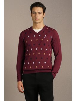 Louis Philippe - Men Maroon Geometric Sweater