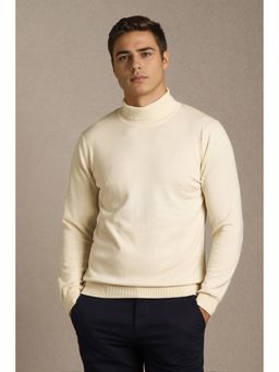 Louis Philippe - Men Cream Solid Turtle Sweater