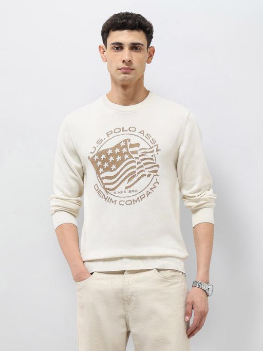 U.S. Polo Assn. Denim Co. Men White Graphic Sweater